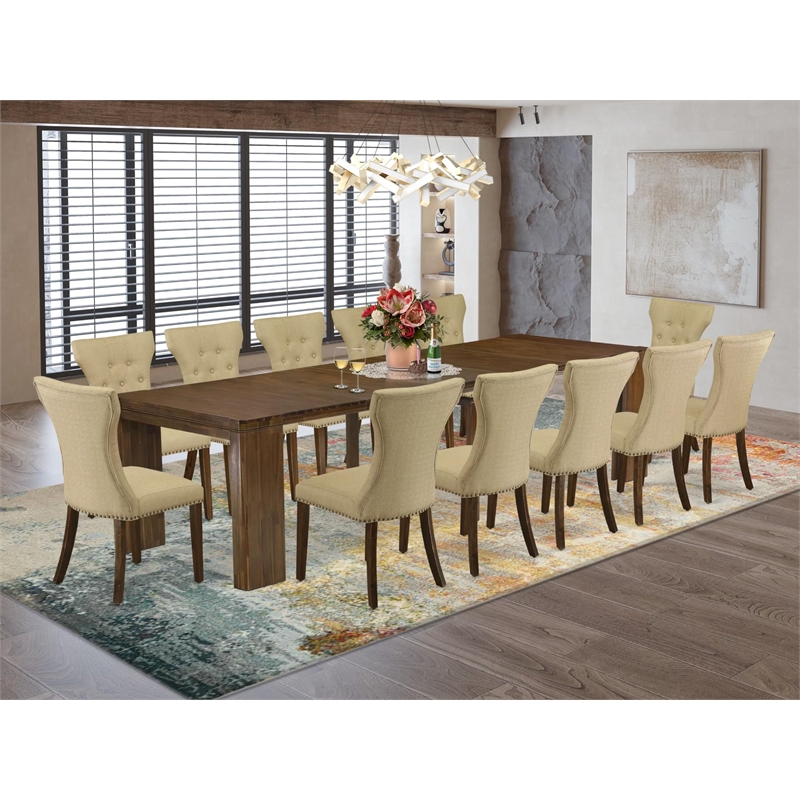 Pemberly Row 13-Piece Extendable Dining Set in Walnut Wood Finish