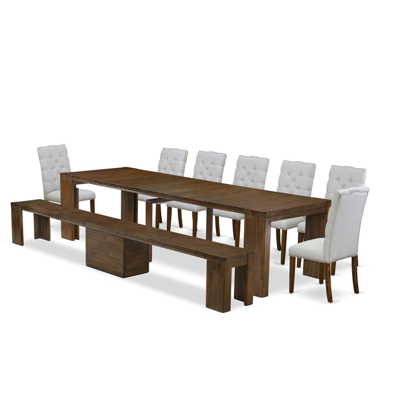 Pemberly Row 9-Piece Extendable Dining Table Set in Walnut Finish