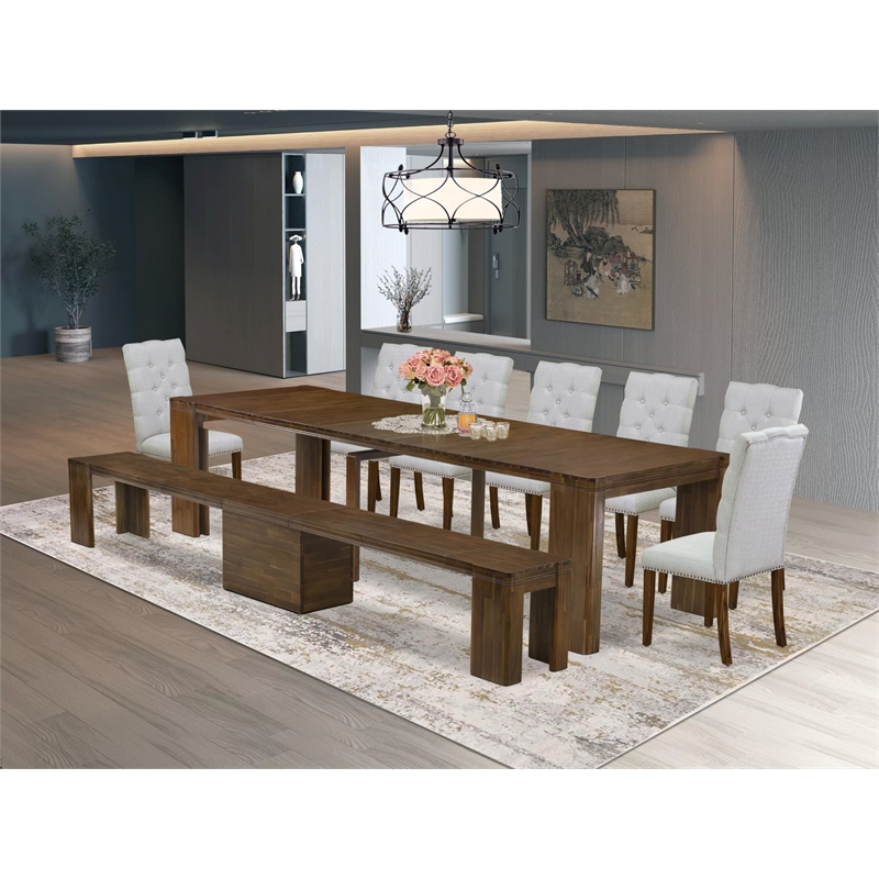 Pemberly Row 9-Piece Extendable Dining Table Set in Walnut Finish