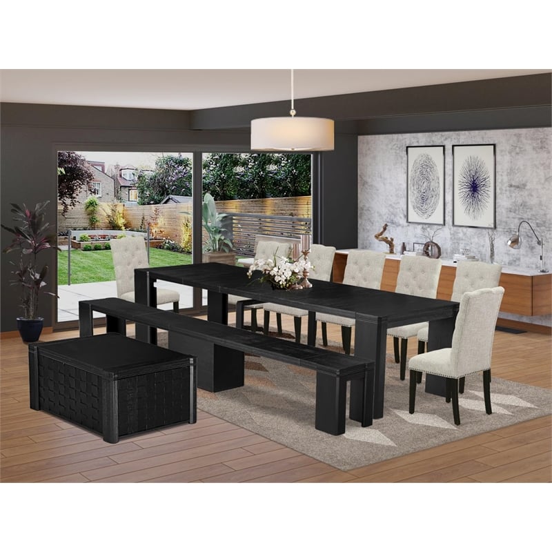 Pemberly Row 10-Piece Dining Table Set with Coffee Table in Black Finish