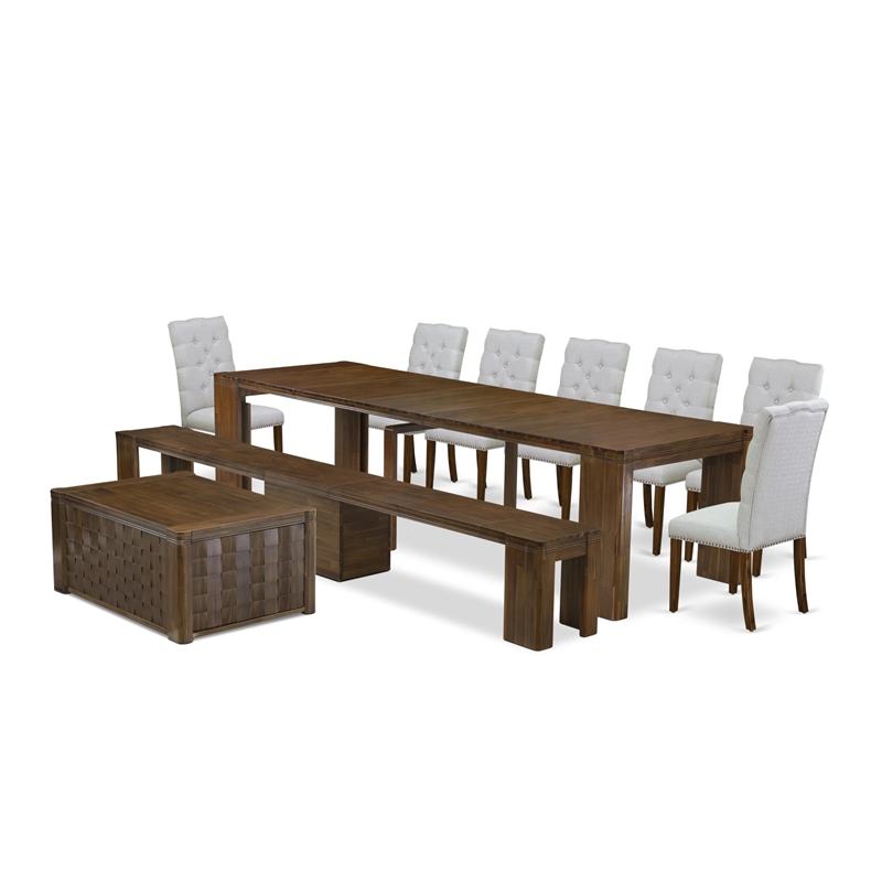 Pemberly Row 10-Piece Extendable Dining Table Set in Walnut Finish