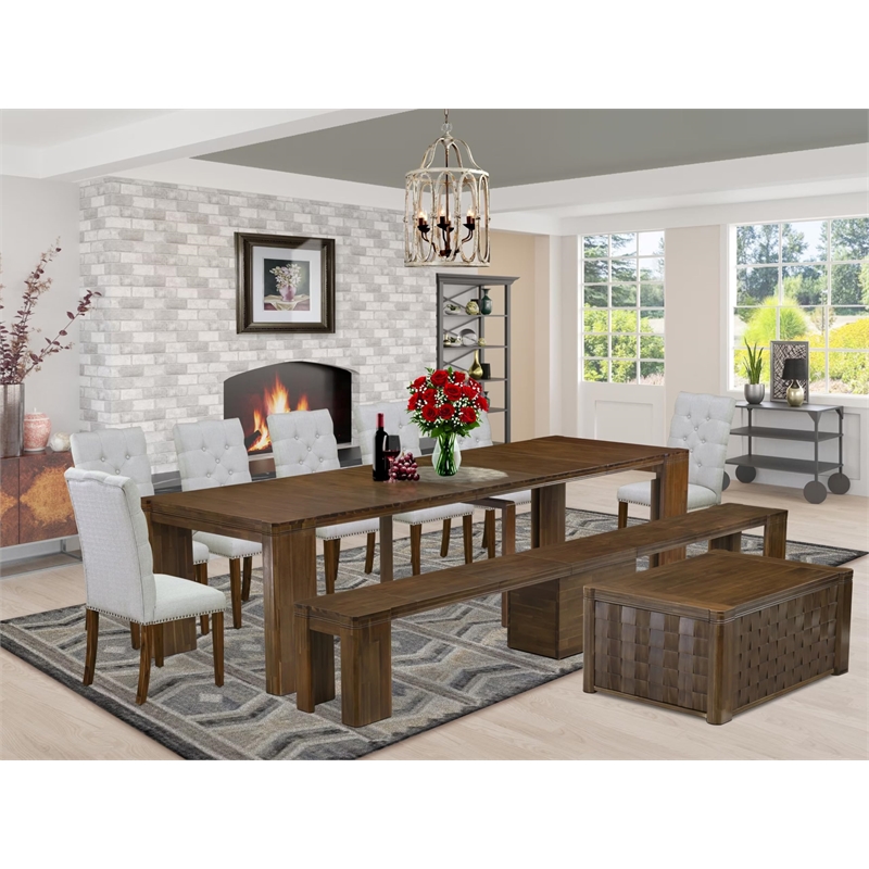 Pemberly Row 10-Piece Extendable Dining Table Set in Walnut Finish