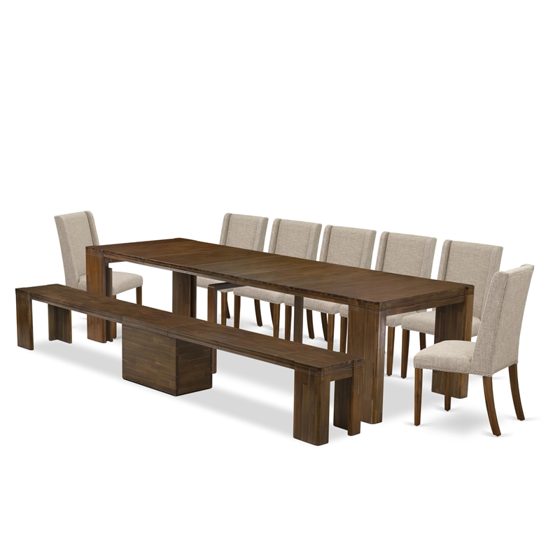 Pemberly Row 9-Piece Extendable Dining Table Set in Antique Walnut