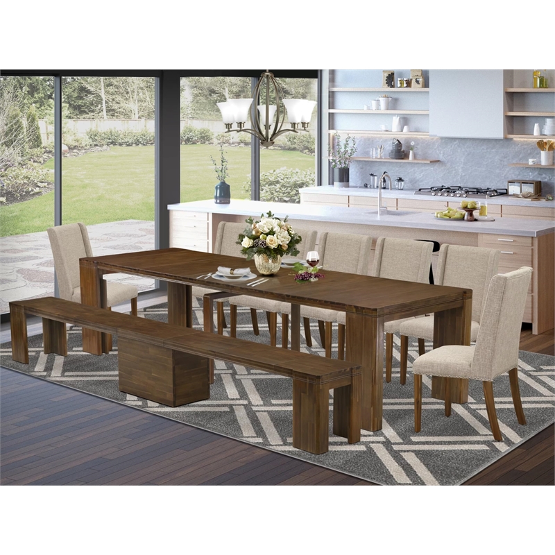 Pemberly Row 9-Piece Extendable Dining Table Set in Antique Walnut