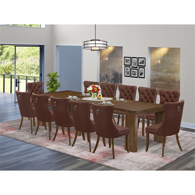Pemberly Row 13-Piece Extendable Dining Set in Walnut Finish