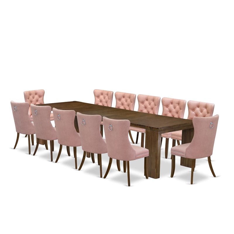 Pemberly Row 13-Piece Extendable Dining Set in Walnut Finish