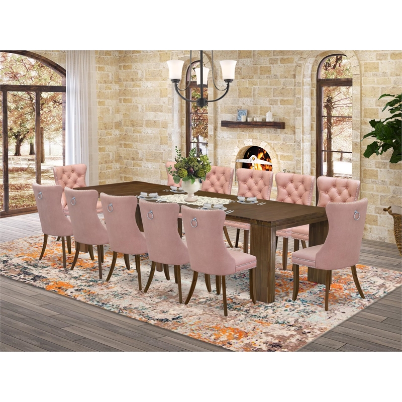 Pemberly Row 13-Piece Extendable Dining Set in Walnut Finish