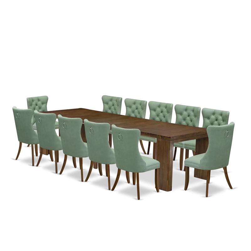 Pemberly Row 13-Piece Extendable Dining Set in Walnut Finish