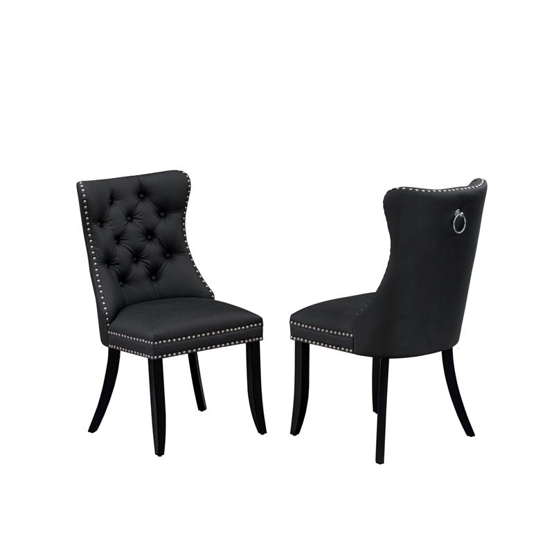 Pemberly Row 13-Piece Dining Set in Black Finish with Faux Leather Upholstery