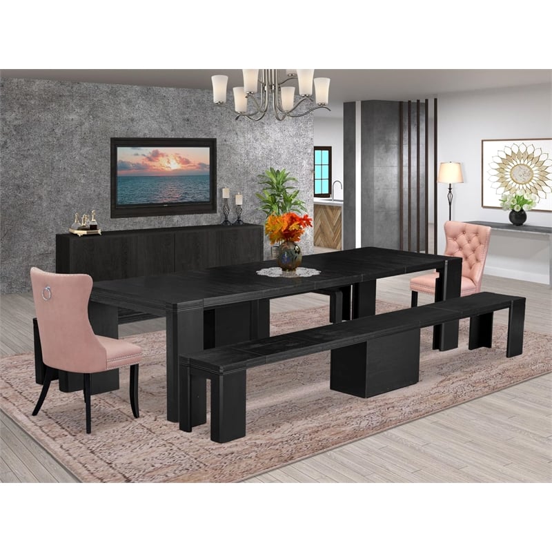 Pemberly Row 5-Piece Dining Set with Faux Leather Beige Red Seats