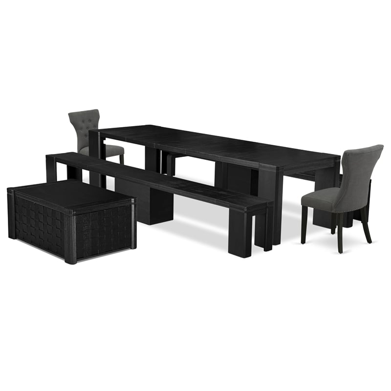 Pemberly Row 6-Piece Wood Dining Set with Extendable Table in Black Finish