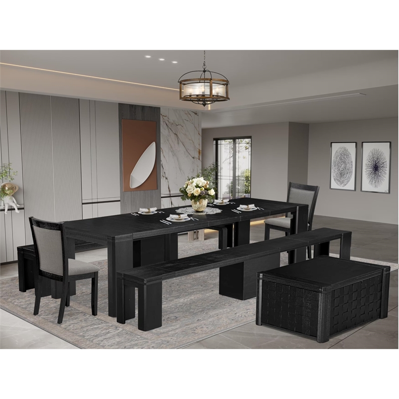Pemberly Row 6-Piece Dining Room Set in Wire Brushed Black Finish