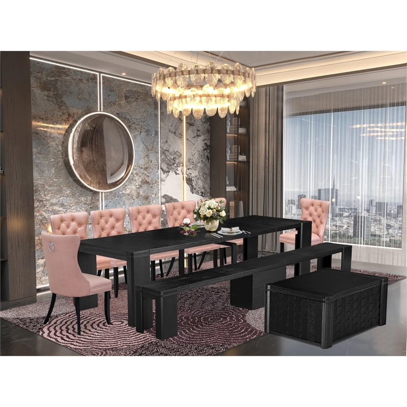 Pemberly Row 10-Piece Black Dining Set with Acacia Wood Construction
