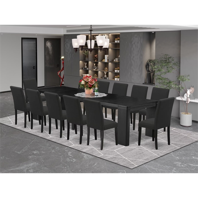 Pemberly Row 13-Piece Black Wood Dining Set with Transformer Table