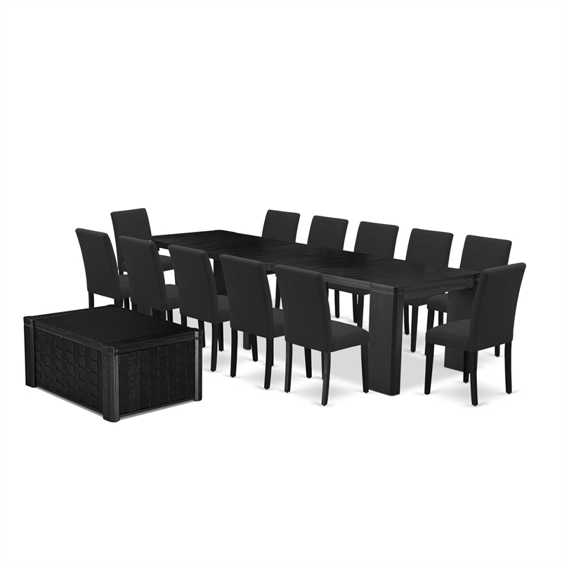 Pemberly Row 14-Piece Dining Room Set in Black Wood Finish