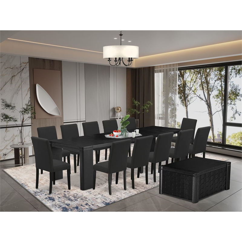 Pemberly Row 14-Piece Dining Room Set in Black Wood Finish