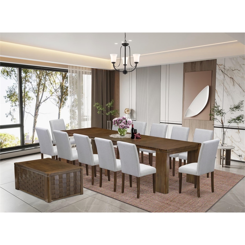 Pemberly Row 14-Piece Dining Set in Antique Walnut Wood Finish