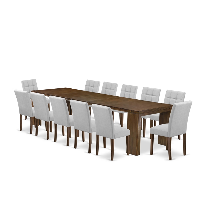Pemberly Row 13-Piece Extendable Dining Room Set in Walnut Finish