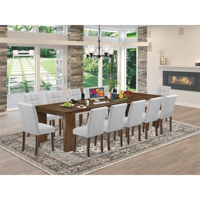 Pemberly Row 13-Piece Extendable Dining Room Set in Walnut Finish