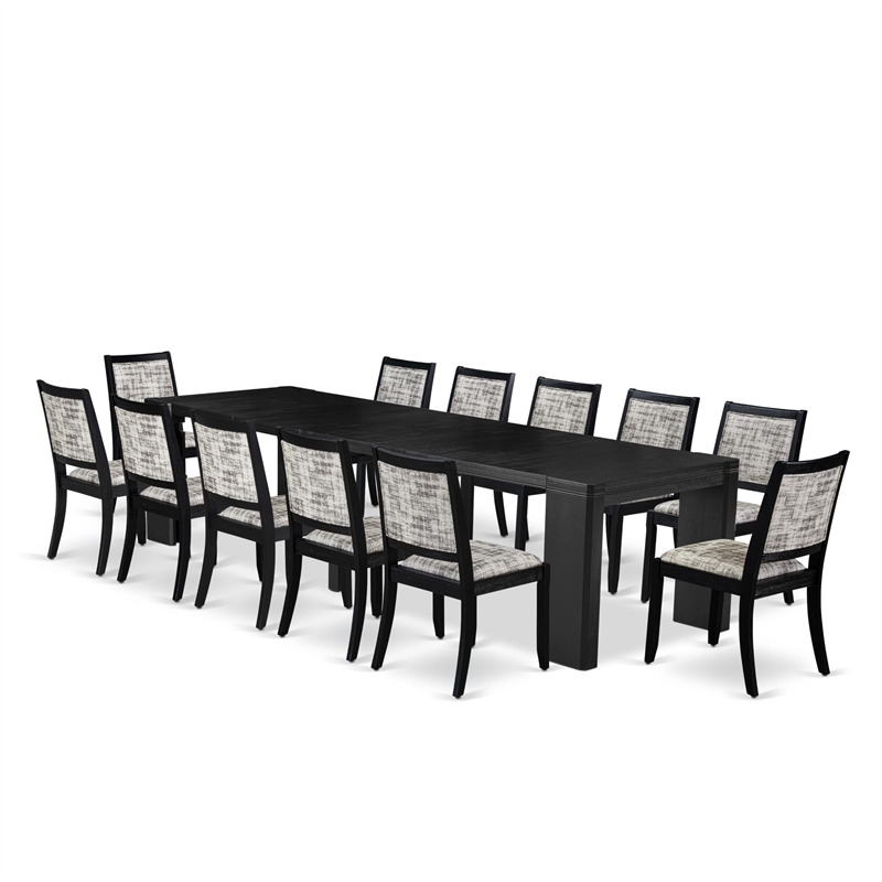 Pemberly Row 13-Piece Dining Room Table Set in Acacia Wood with Black Finish