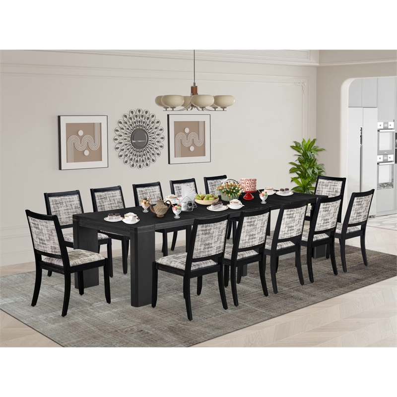 Pemberly Row 13-Piece Dining Room Table Set in Acacia Wood with Black Finish