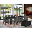 Pemberly Row 14-Piece Dining Table Set in Wire Brushed Black Wood