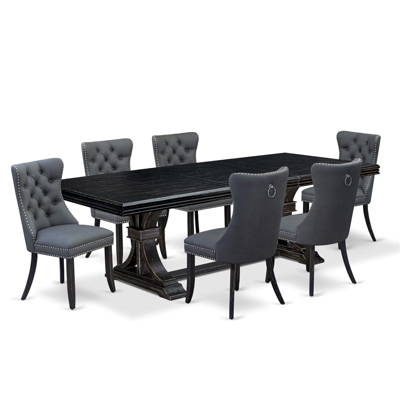 Pemberly Row 7-Piece Dining Set with Faux Leather Chairs in Black Finish