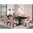 Pemberly Row 7-Piece Dining Set with Beige Red Chairs in Black Finish