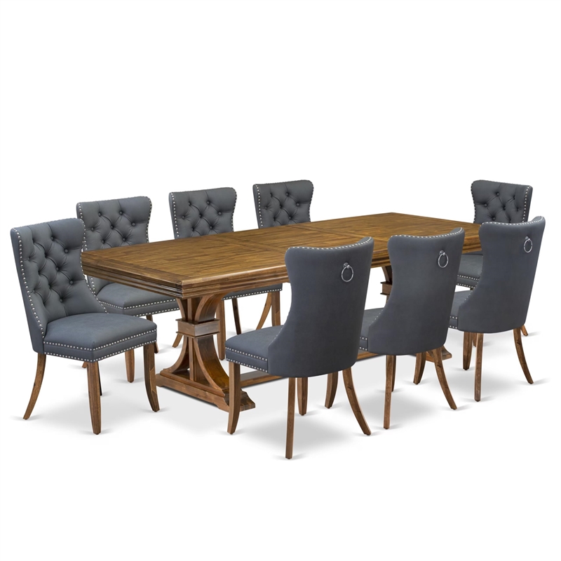 Pemberly Row 9-Piece Mid-Century Dining Table Set in Walnut Wood Finish