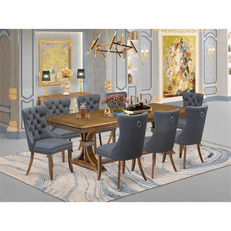 Pemberly Row 9-Piece Mid-Century Dining Table Set in Walnut Wood Finish