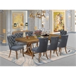 Pemberly Row 9-Piece Mid-Century Dining Table Set in Walnut Wood Finish