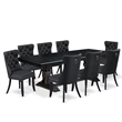 Pemberly Row 9-Piece Dining Table Set with Removable Leaf in Black Wood