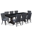 Pemberly Row 9-Piece Dining Table Set with Removable Leaf in Black Wood