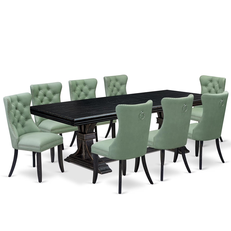 Pemberly Row 9-Piece Wood Dining Table Set with Removable Leaf in Black