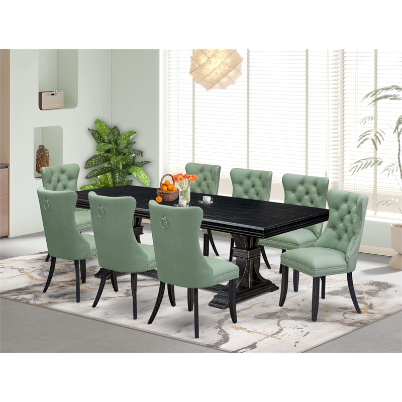 Pemberly Row 9-Piece Wood Dining Table Set with Removable Leaf in Black