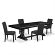 Pemberly Row 5-Piece Dining Table Set with Wooden Chairs in Black Finish
