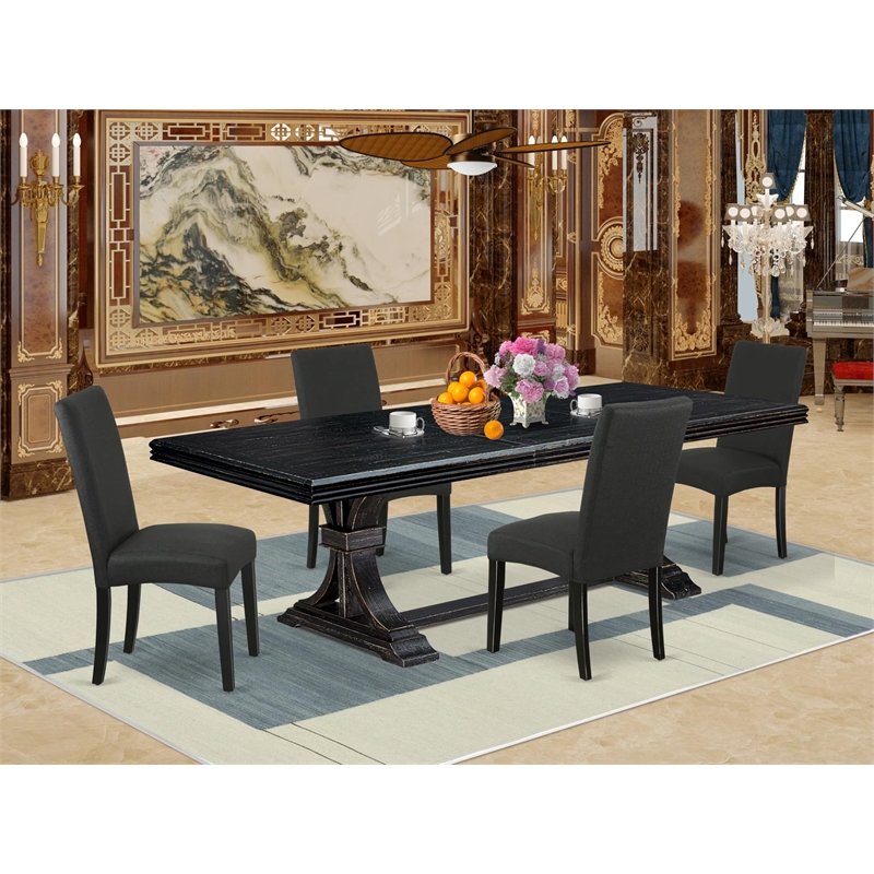 Pemberly Row 5-Piece Dining Table Set with Wooden Chairs in Black Finish