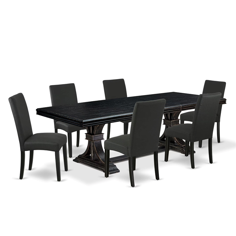 Pemberly Row 7-Piece Dining Table Set with Wooden Chairs in Black Finish