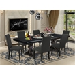 Pemberly Row 7-Piece Dining Table Set with Wooden Chairs in Black Finish