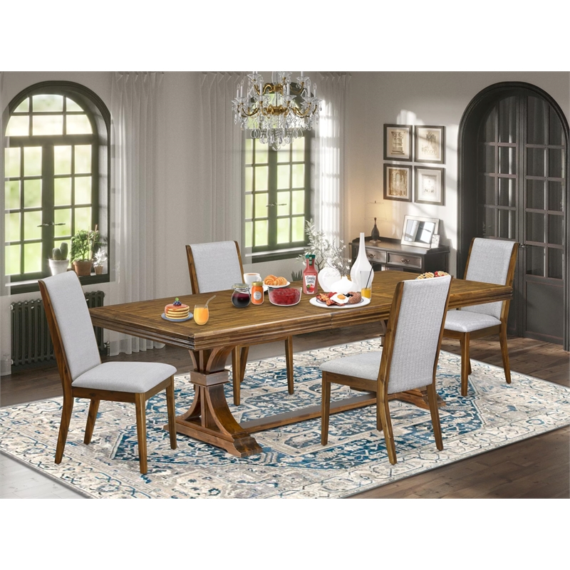 Pemberly Row 5-Pc Extendable Dining Table Set with Gray Upholstered Chairs