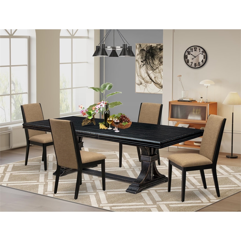Pemberly Row 5-Piece Extendable Dining Set with Black Chairs in Sand Black