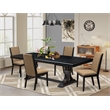 Pemberly Row 5-Piece Extendable Dining Set with Black Chairs in Sand Black