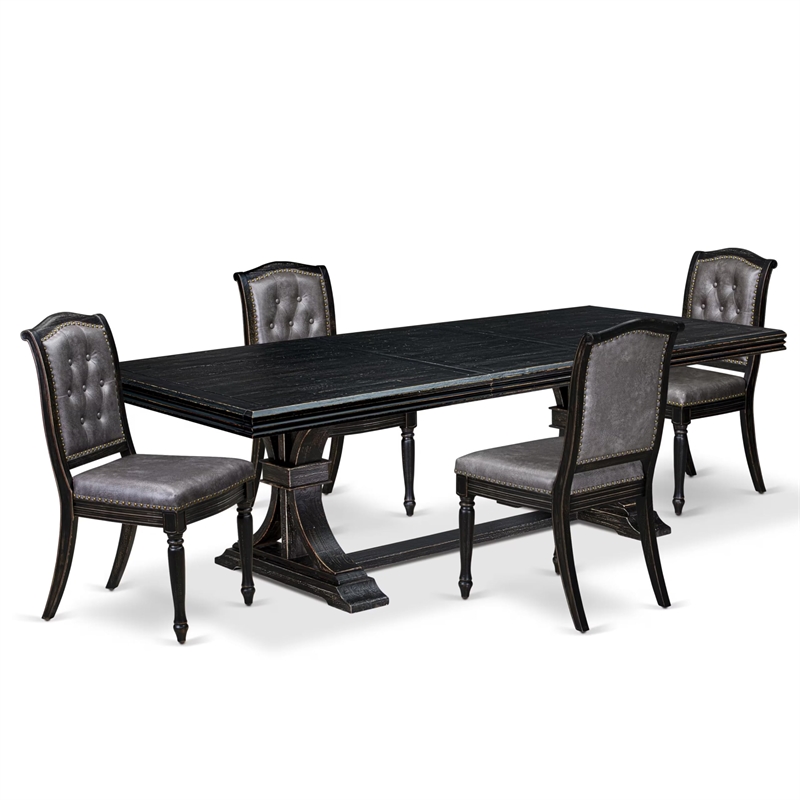Pemberly Row 5-Piece Dining Set with Removable Leaf in Black Finish