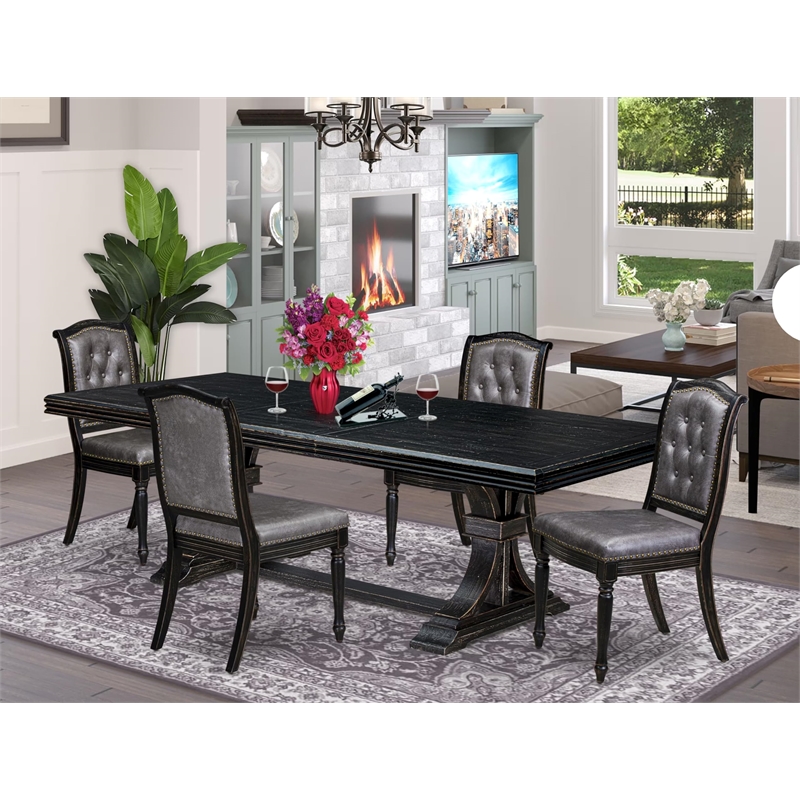 Pemberly Row 5-Piece Dining Set with Removable Leaf in Black Finish