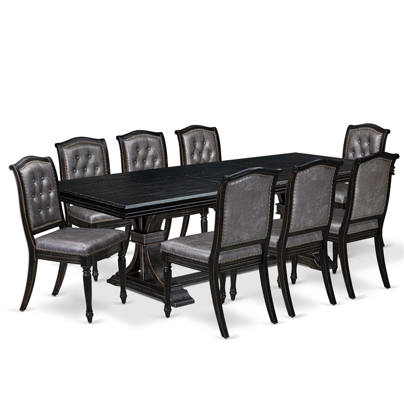 Pemberly Row 9-Piece Modern Dining Set with Black Finish and PU Leather