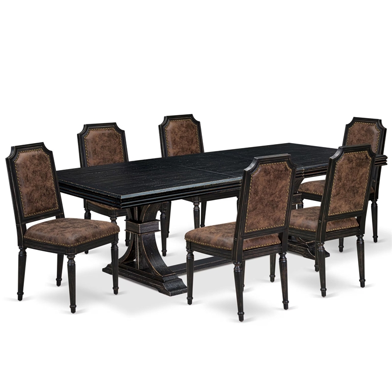 Pemberly Row 7-Pc Dining Table Set with Acacia Wood in Black Finish