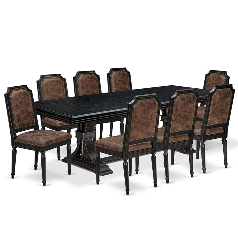 Pemberly Row 9-Pc Dining Room Set with Wood Table in Black Finish