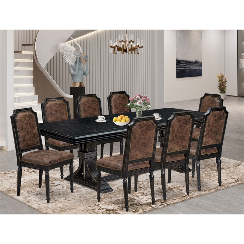 Pemberly Row 9-Pc Dining Room Set with Wood Table in Black Finish