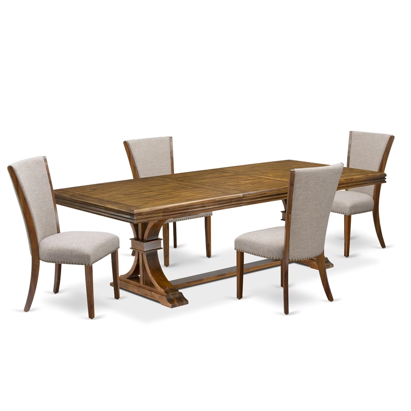 Pemberly Row 5-Piece Dining Table Set with Removable Leaf in Walnut