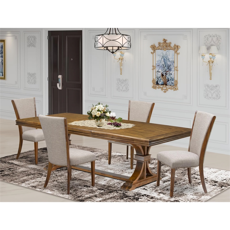 Pemberly Row 5-Piece Dining Table Set with Removable Leaf in Walnut
